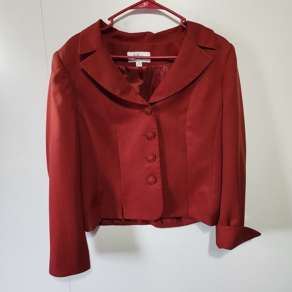 Le Suit Red Blazer Jacket Size 16 XL Cuffed Sleeves Party Office